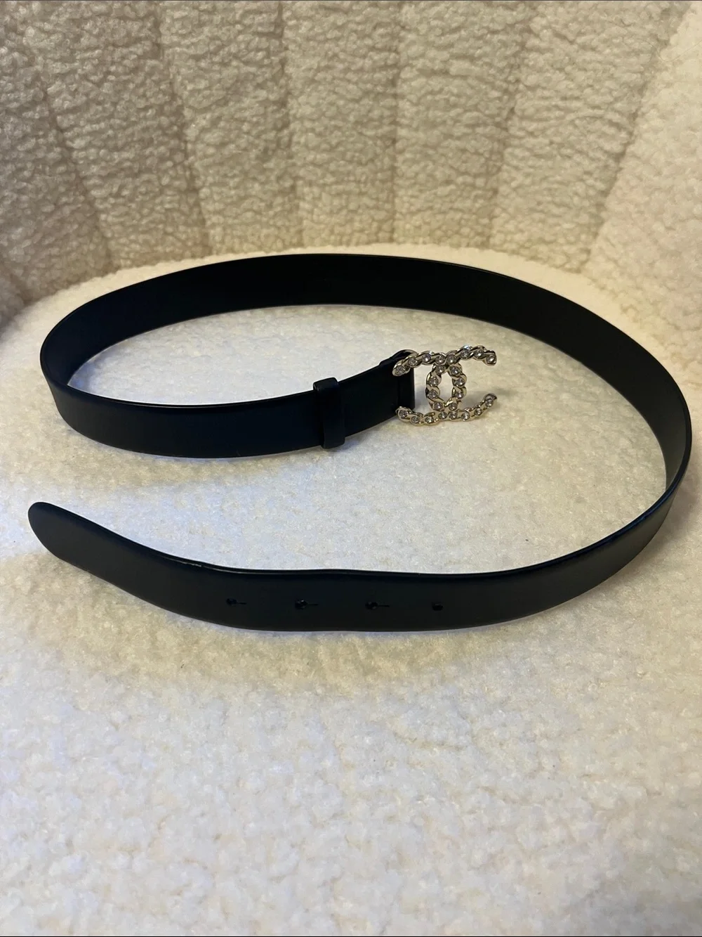 Chanel Black Leather Belt with Crystal CC Buckle